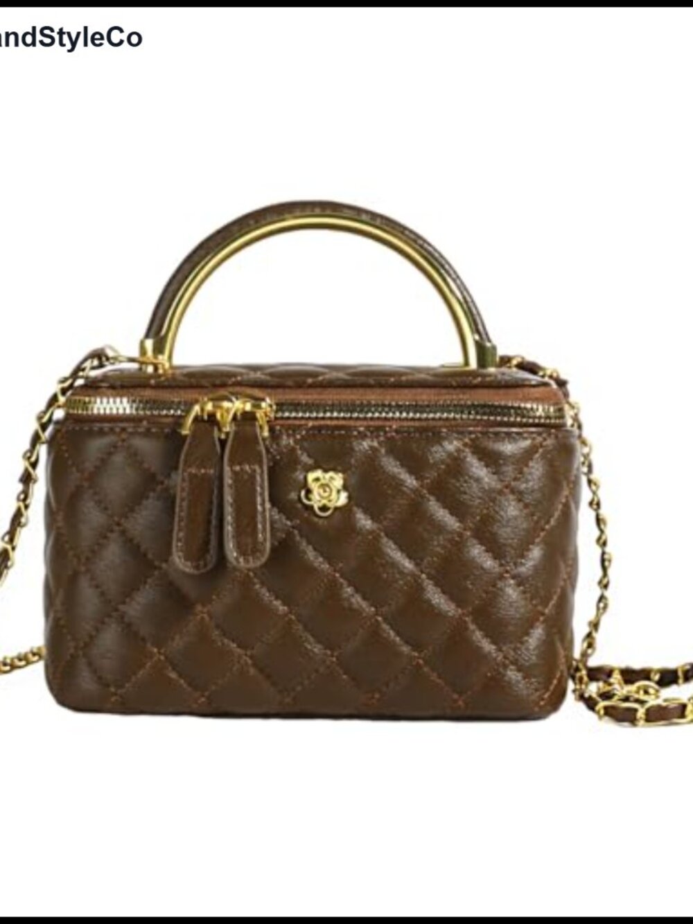 Quilted PU Leather Crossbody Bag with Chain Strap Top Handle Satchel